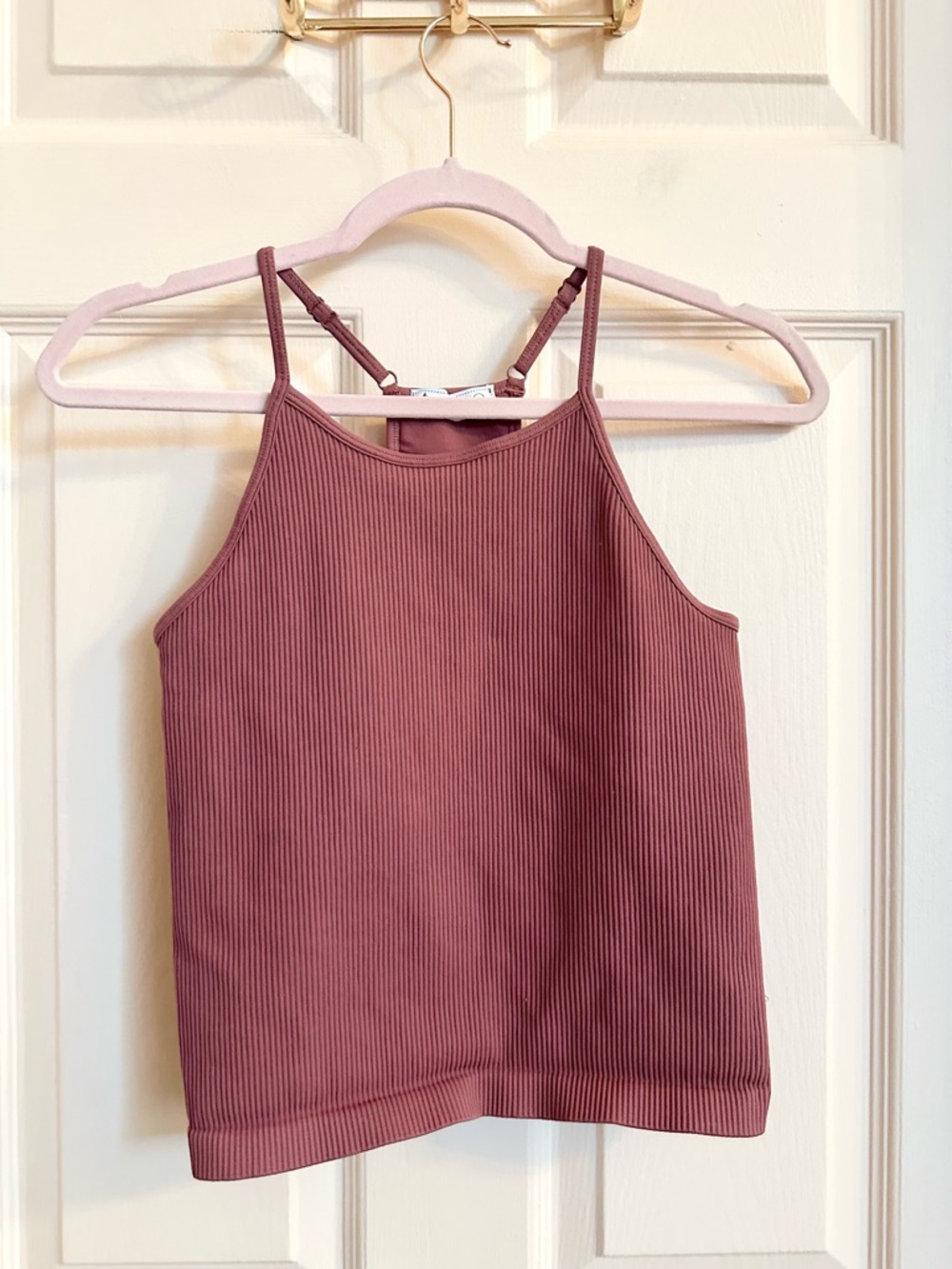 Pink ribbed laslulu tank